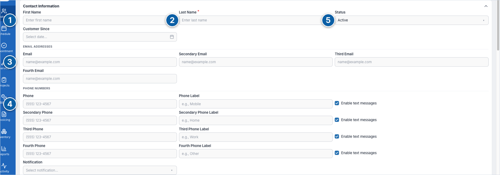 Contact information section of the Create Customer form