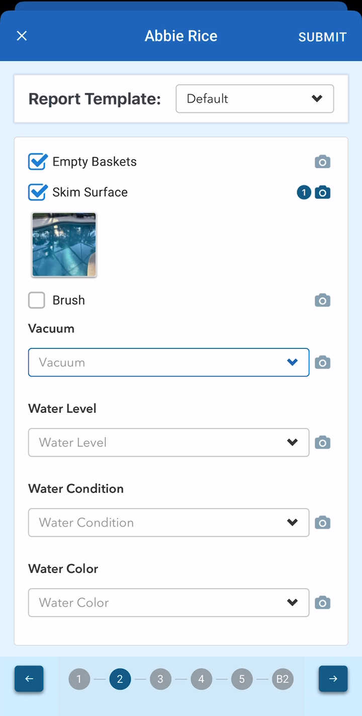 The service checklist with a photo attached to Skim Surface