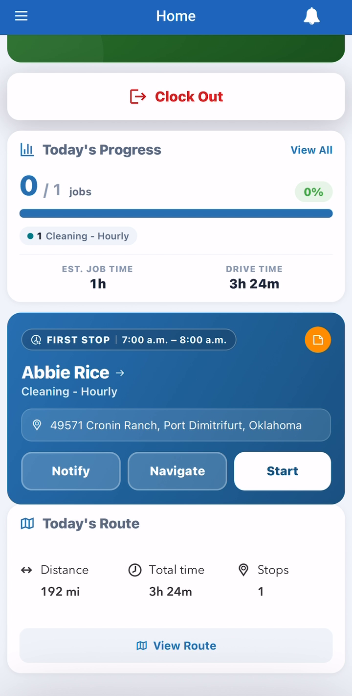 Notify options: scheduled, en route, arrived